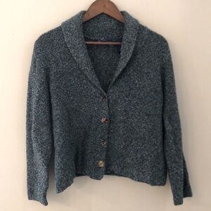 J.H. Collectibles Petite Textured teal cardigan v neck tortoiseshell buttons XL